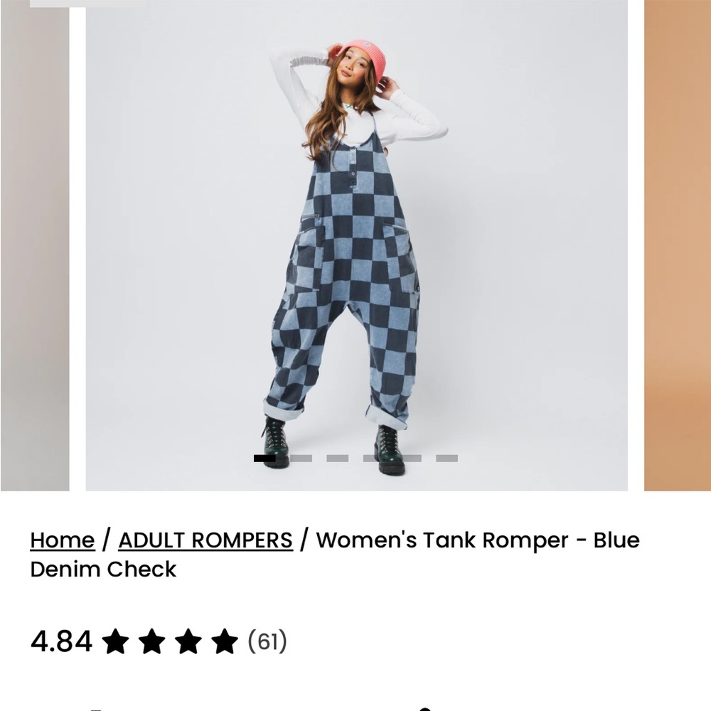 Rags to Raches Blue Denim Check Tank Romper - Picture 3 of 4